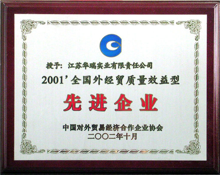 集团荣获中国对外贸易经济合作企业协会授予的“2001年度全国外经贸质量效益型先进企业”称号，上半年自营出口部分列江苏省民营企业第1名。